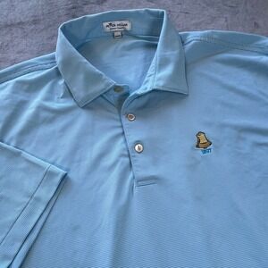 Peter Millar Summer Comfort Men's XL Blue Striped Golf Polo Shirt Bell Logo